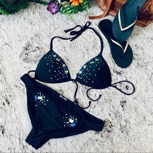 🔥MISS ME | Black Rhinestoned Bikini | Large👙🕶🌴